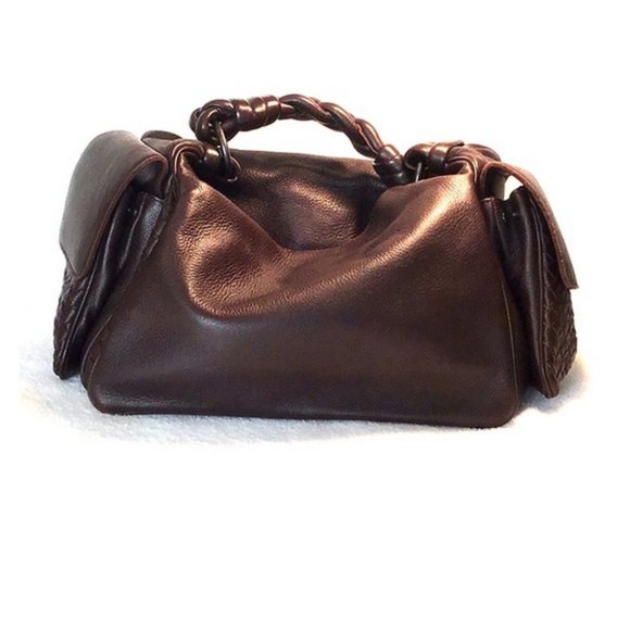 Authentic Bottega Veneta dark chocolate Intrecciato Cervo Cocker Satchel Hobo - Picture 12 of 13